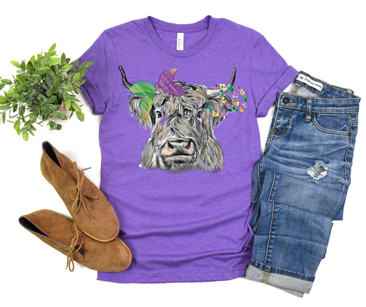 Mardi Gras Highland Cow DTF Transfer 06499