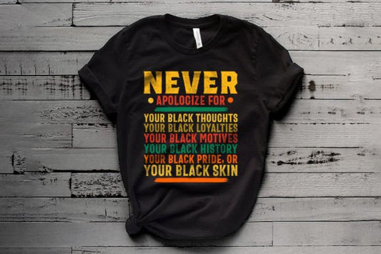 Never Apologize for Being Black DTF Transfer 06481